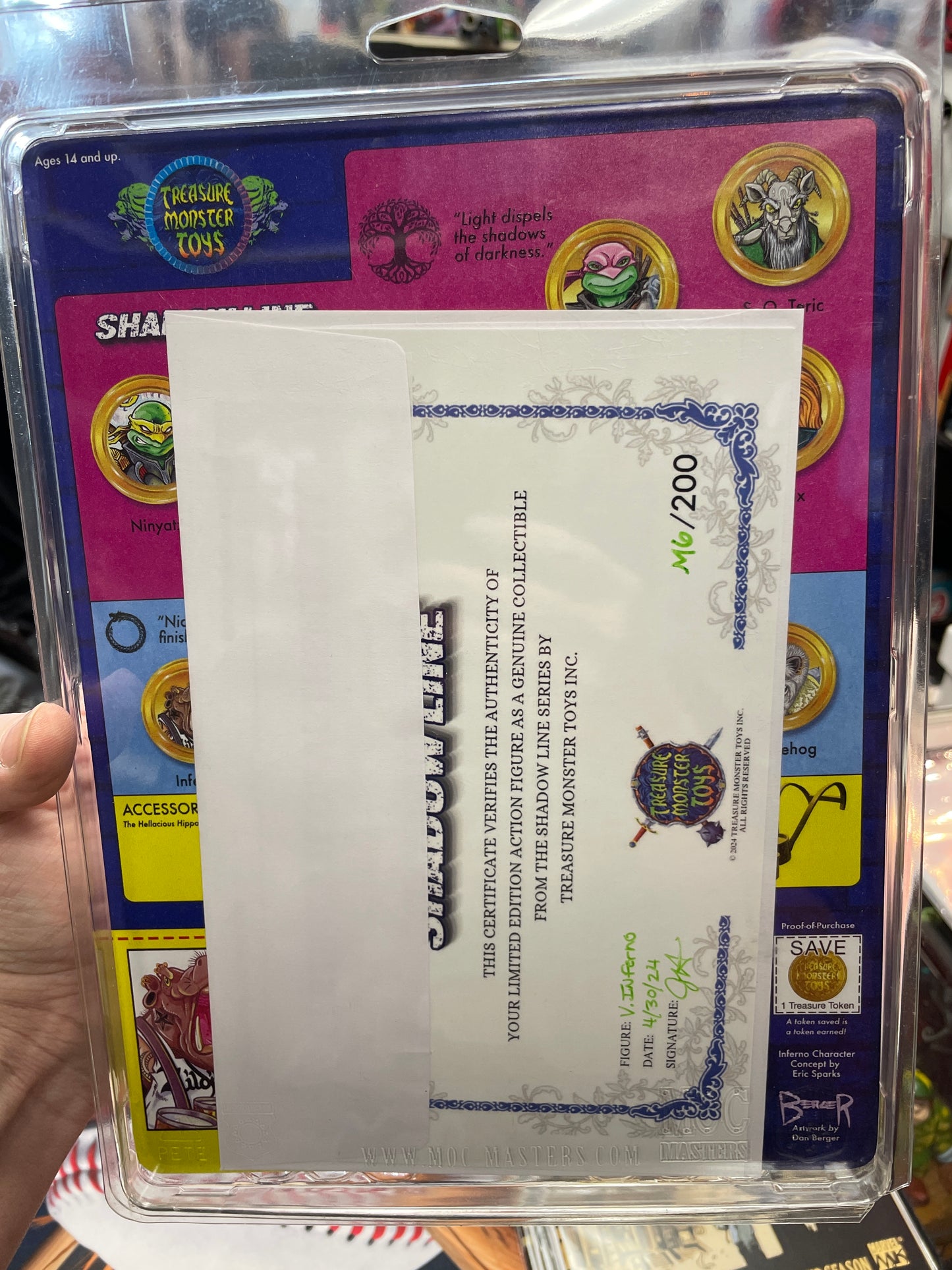 Treasure Monster Toys Shadow Line Inferno action figure MOC w/ Dan Berger sig card