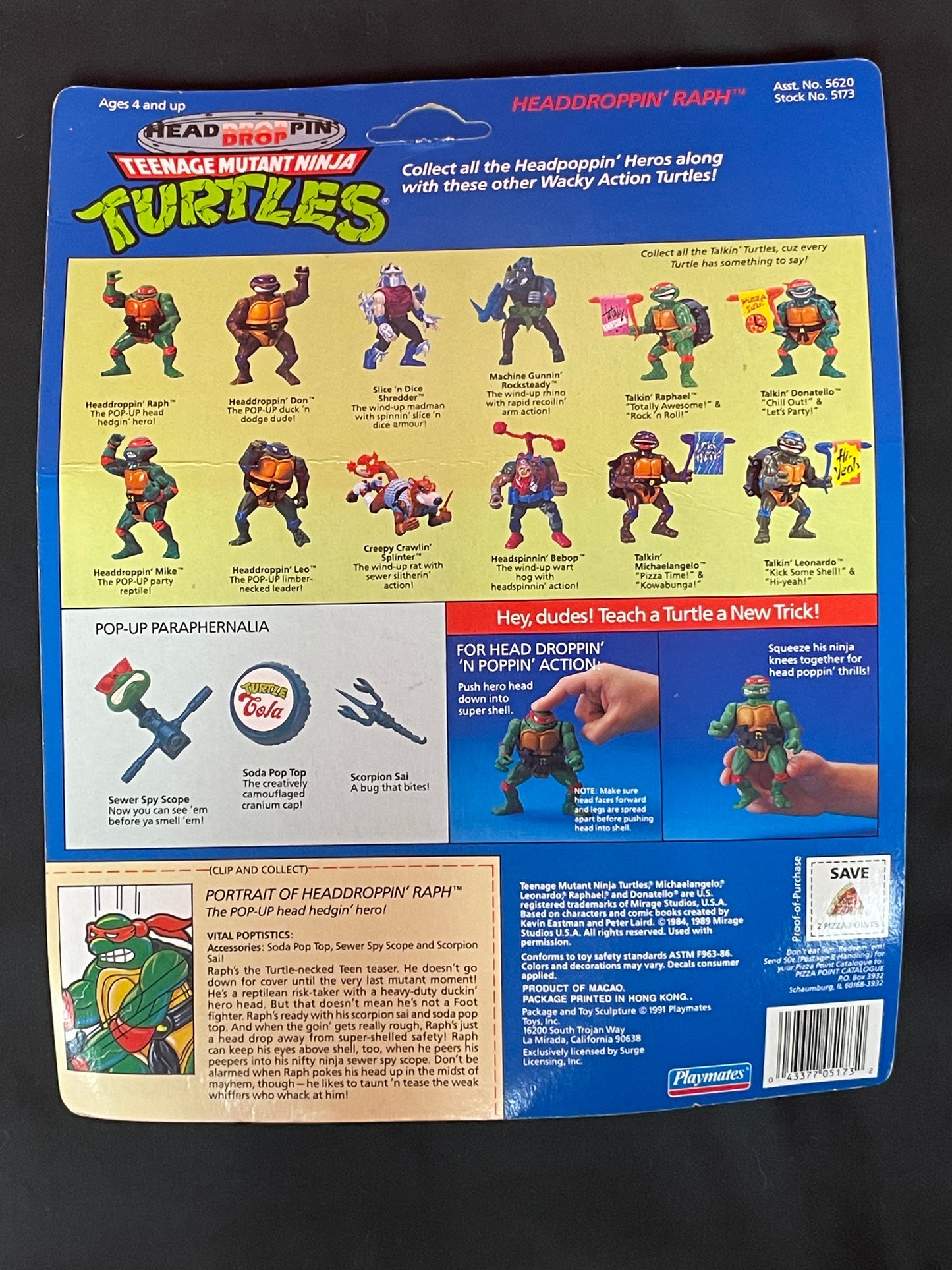TMNT Head Dropping Raphael 1991 MOC vintage figure